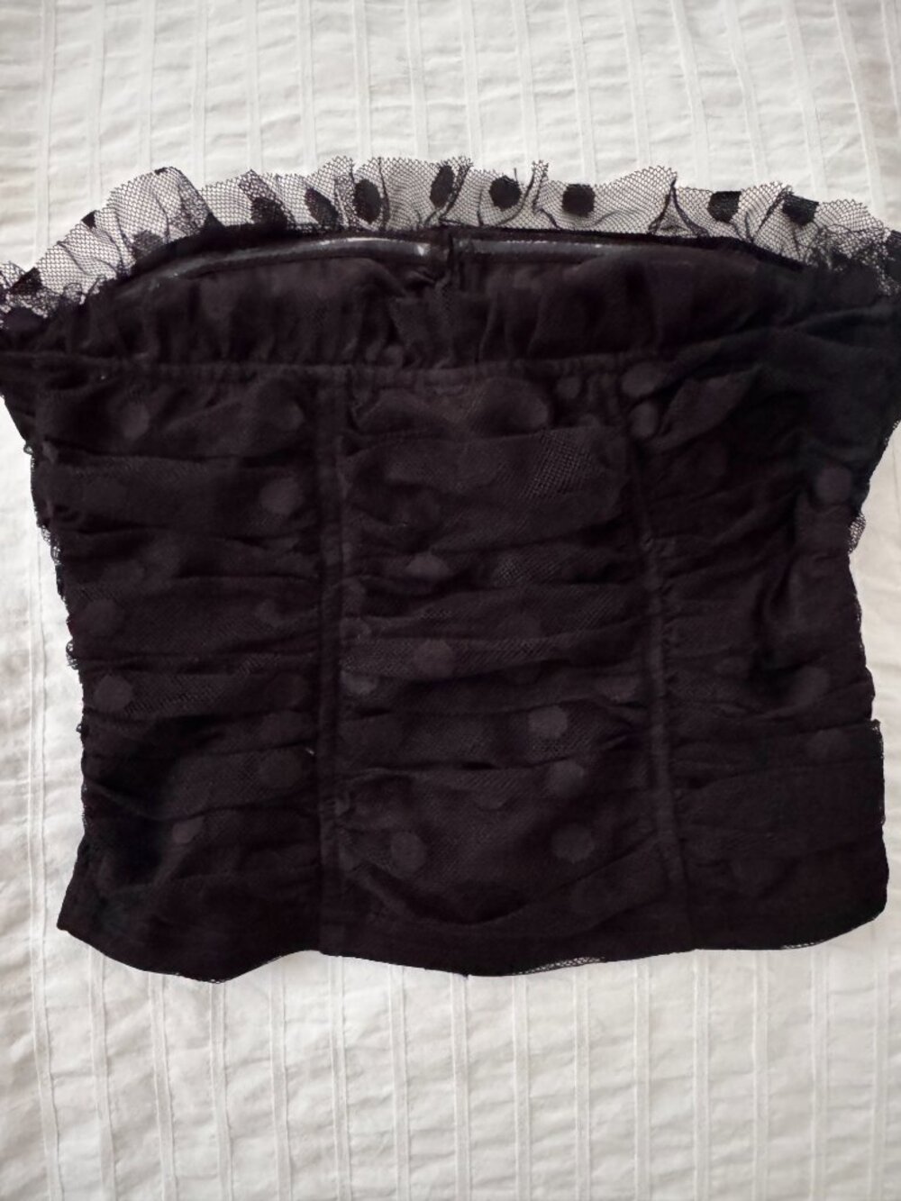 Lulus In The Spotlight Black Polka Dot Mesh Bustier Crop Top — XS | Worn Once - Picture 6 of 8